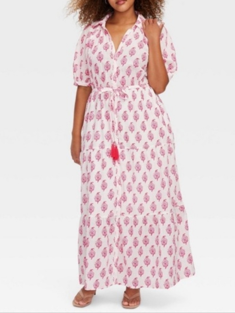 Roller Rabbit Pink Floral Tie-Waist Maxi Dress